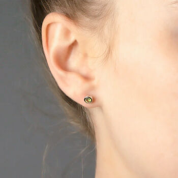 Sterling Silver August Peridot Birthstone Stud Earrings, 2 of 6