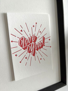 'Love You! Starburst' Little Letterpress Print, 3 of 8