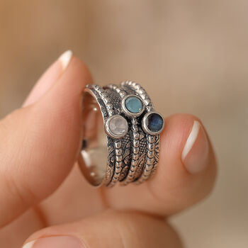 Personalised Sterling Silver Labradorite And Moonstone Spinner Ring, 2 of 11