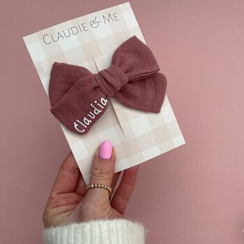 Dusky Pink Personalised Hair Bow Stocking Filler/Christmas Gift, 3 of 6