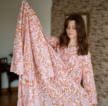 Orange And Pink Organic Floral Block Printed Pyjamas, 9 of 9