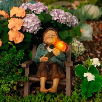 Solar Power Garden Ornament Sitting Grandmother Statue, 5 of 6