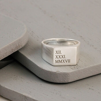 Roman Numerals Silver Signet Ring, 6 of 8