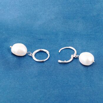 Freshwater Pearl Drop Hoop Earrings, Irregular Pearl Earrings, 4 of 7