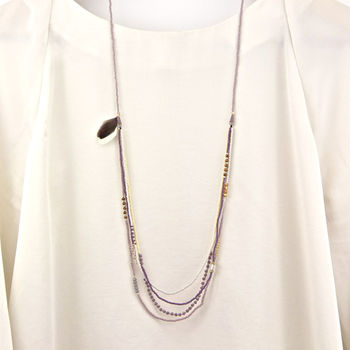 Feather Tassel Layered Long Purple Necklace, 2 of 10
