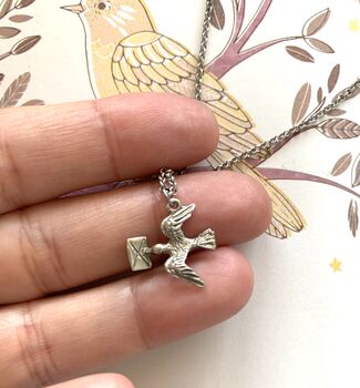 Silver Flying Bird Envelope Charm Necklace, 2 of 6