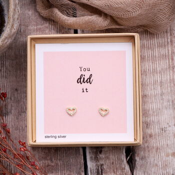 'You Did It' Silver Gold Heart Stud Earrings, 4 of 7