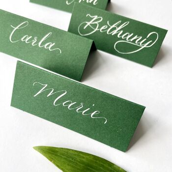 Green Calligraphy Folded Place Cards, 2 of 3