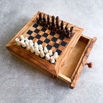 Personalised Olive Wood Chess Board Set, 3 of 12