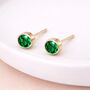 Gold Plated Sterling Silver May Emerald Birthstone Stud Earrings – 7mm, thumbnail 2 of 7