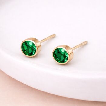 Gold Plated Sterling Silver May Emerald Birthstone Stud Earrings – 7mm, 2 of 7