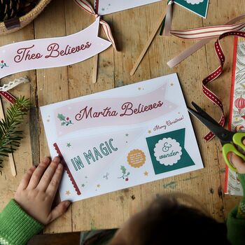 Personalised Believe In Magic Christmas Flags Card, 3 of 12