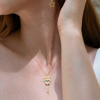 Turquoise Evil Eye Eyelash Sterling Silver Necklace, 3 of 11