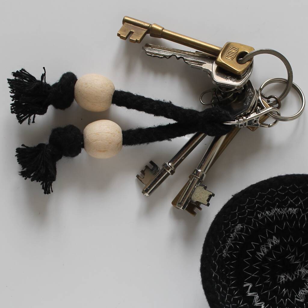 Handmade Black Cotton Rope Keyring By Knotsy Brighton