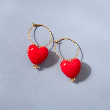 Statement Red Heart Charm Hoop Earrings, 3 of 6
