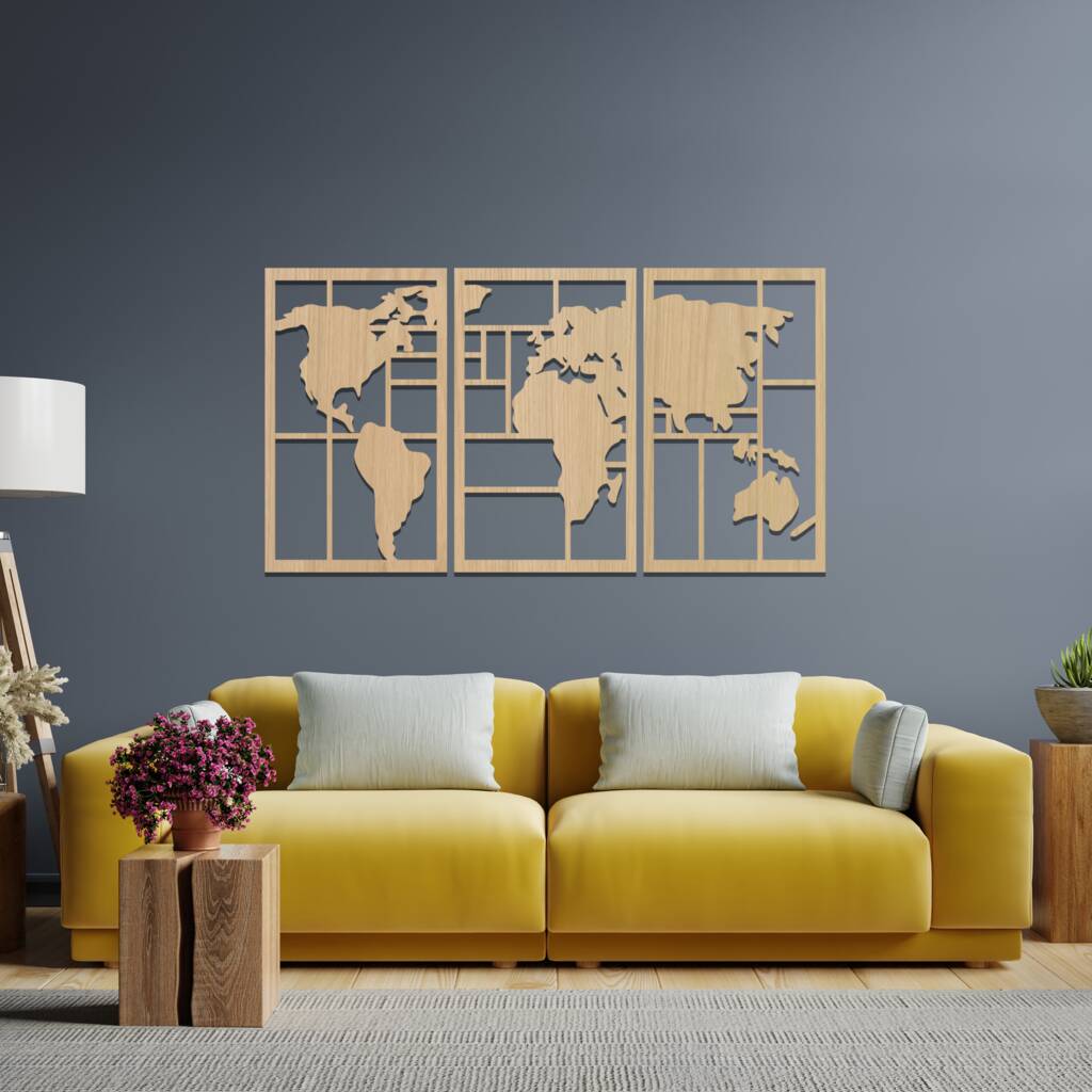 Wooden World Map Living Room Home Office Decor By Duke Craft