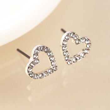 Silver Plated Crystal Heart Studs – 12mm, 4 of 5