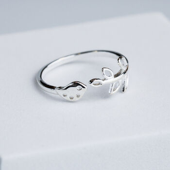 Sterling Silver Simple Bird And Leaf Adjustable Ring, 3 of 5
