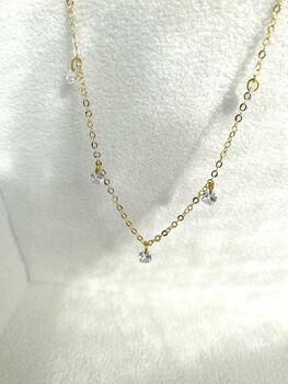 Cushion Cut Diamond Five Diamond Station Necklace, 3 of 6