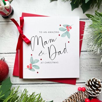 Mum And Dad Mistletoe Christmas Card, Customisable, 5 of 5