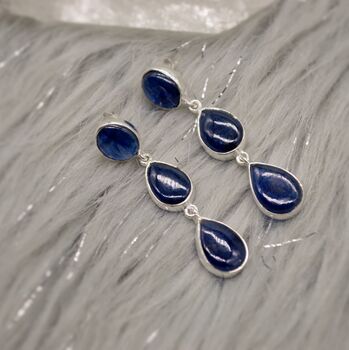 Blue Sapphire Handmade Sterling Silver Drop Earrings, 3 of 8