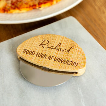 Personalised Pizza Cutter Good Luck At University, 3 of 5