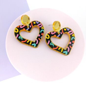 Acrylic Patterned Heart Earrings, 2 of 8