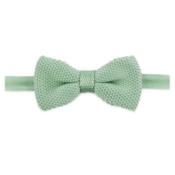 Men's Knitted Bow Tie In Light Sage Green | Perfect Wedding Neck Tie For Groomsmen | Gents Woven Tie, 4 of 8