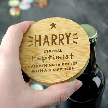 Engraved Star Bamboo Bottle Opener Coaster, 2 of 4