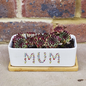 Personalised Floral Lettering Ceramic Bamboo Planter, 2 of 5