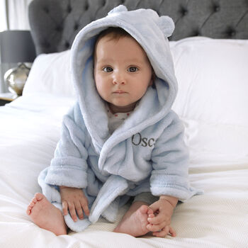 Personalised Soft Baby Grey Dressing Gown With Ears, 7 of 12