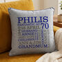 Personalised 70th Birthday Word Art Cushion, thumbnail 4 of 9