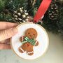 Embroidery Hoop Gingerbread Person Tree Decoration, thumbnail 1 of 2