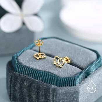 Extra Tiny Pretzel Heart Knot Earrings, 8 of 12