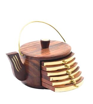 Wooden Tea Coaster With Stand Kettle Shape, 2 of 10