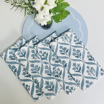 The Walled Garden Blue Block Printed Napkin Set Of Four, 2 of 5