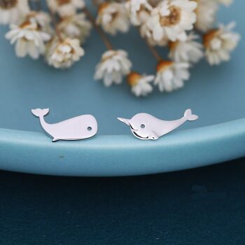 Mismatched Whale And Narwhale Stud Earrings, 4 of 9
