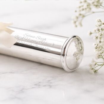 Personalised Silver Plated Certificate Holder Tube And Stand, 3 of 7