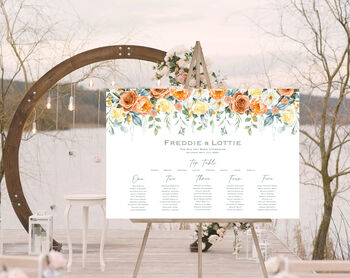 Wedding Table Plan Orange And Yellow Florals, 3 of 5