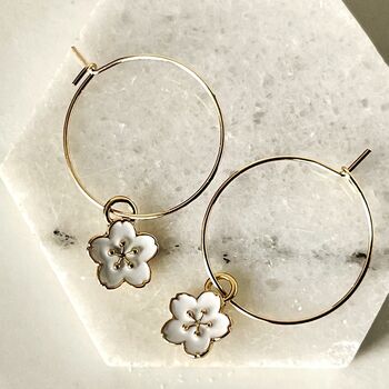 Cherry Blossom Flower Hoop Earrings, 3 of 3