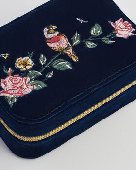Rosy Posy Embroidered Blue Large Jewellery Box, 3 of 6