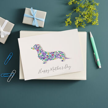 Personalised Mother's Day Liberty Sausage Dog Card, 2 of 7