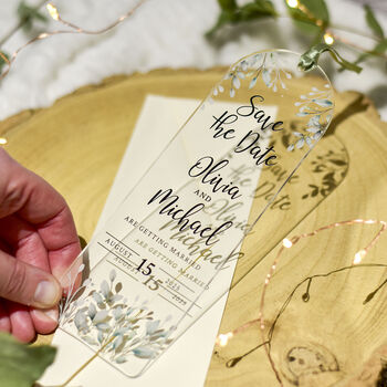 Wedding Save The Date Botanical Acrylic Bookmark, 2 of 3