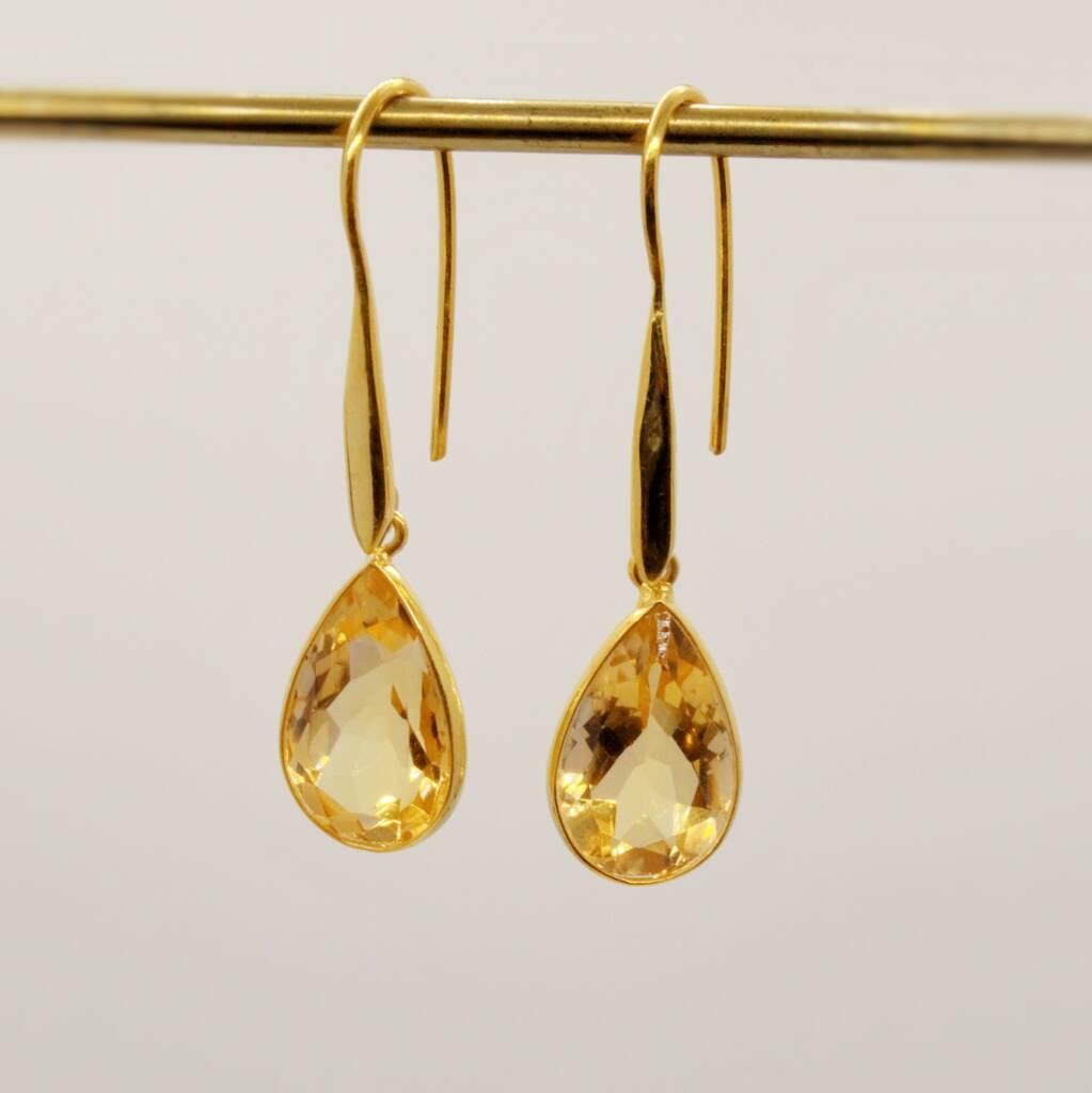 Citrine Sterling Silver Drop Earrings, 1 of 12