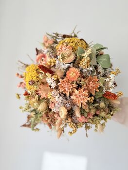 Sunwashed Apricot Dried Bouquet With Leucadendron And Straw Flowers, 4 of 5