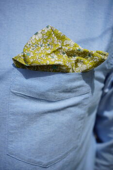 Mens Lime Yellow Floral Pocket Square, 4 of 7