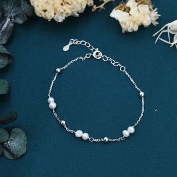 Sterling Silver Delicate Pearl Beaded Bracelet, 3 of 10