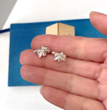 Sterling Silver Autumn Maple Leaf Dainty Earrings, 8 of 11