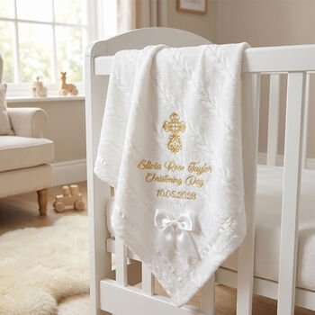 Personalised Christening Blanket With Bow, 2 of 12