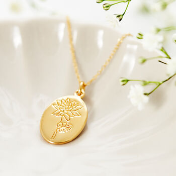 Engraved Birth Flower Necklace | Personalised July Birthday Gift For Her, 4 of 12